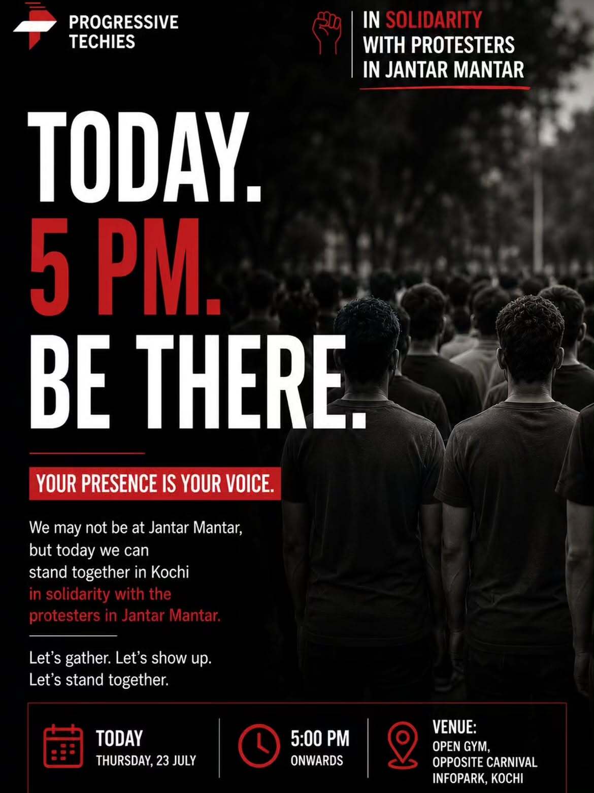 Solidarity Gathering with Protesters in Jantar Mantar | Open Gym, Opposite Carnival Infopark, Kochi