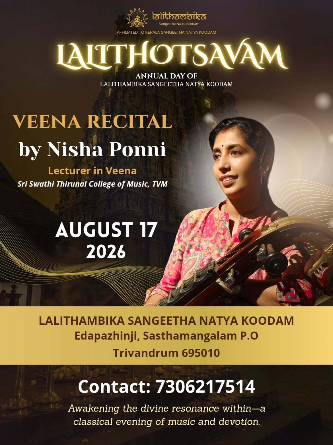 Lalithotsavam 2026 โ Veena Recital by Nisha Ponni | Lalithambika Sangeetha Natya Koodam, Edapazhinji, Trivandrum