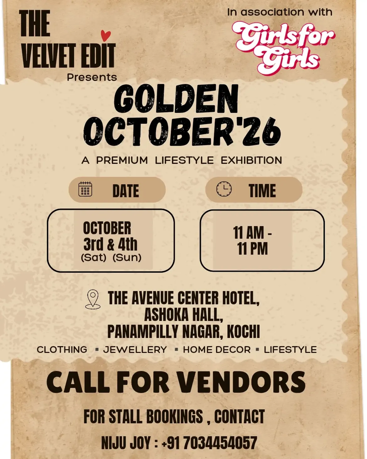 The Velvet Edit Presents Golden October '26 | The Avenue Center Hotel, Ashoka Hall, Panampilly Nagar, Kochi