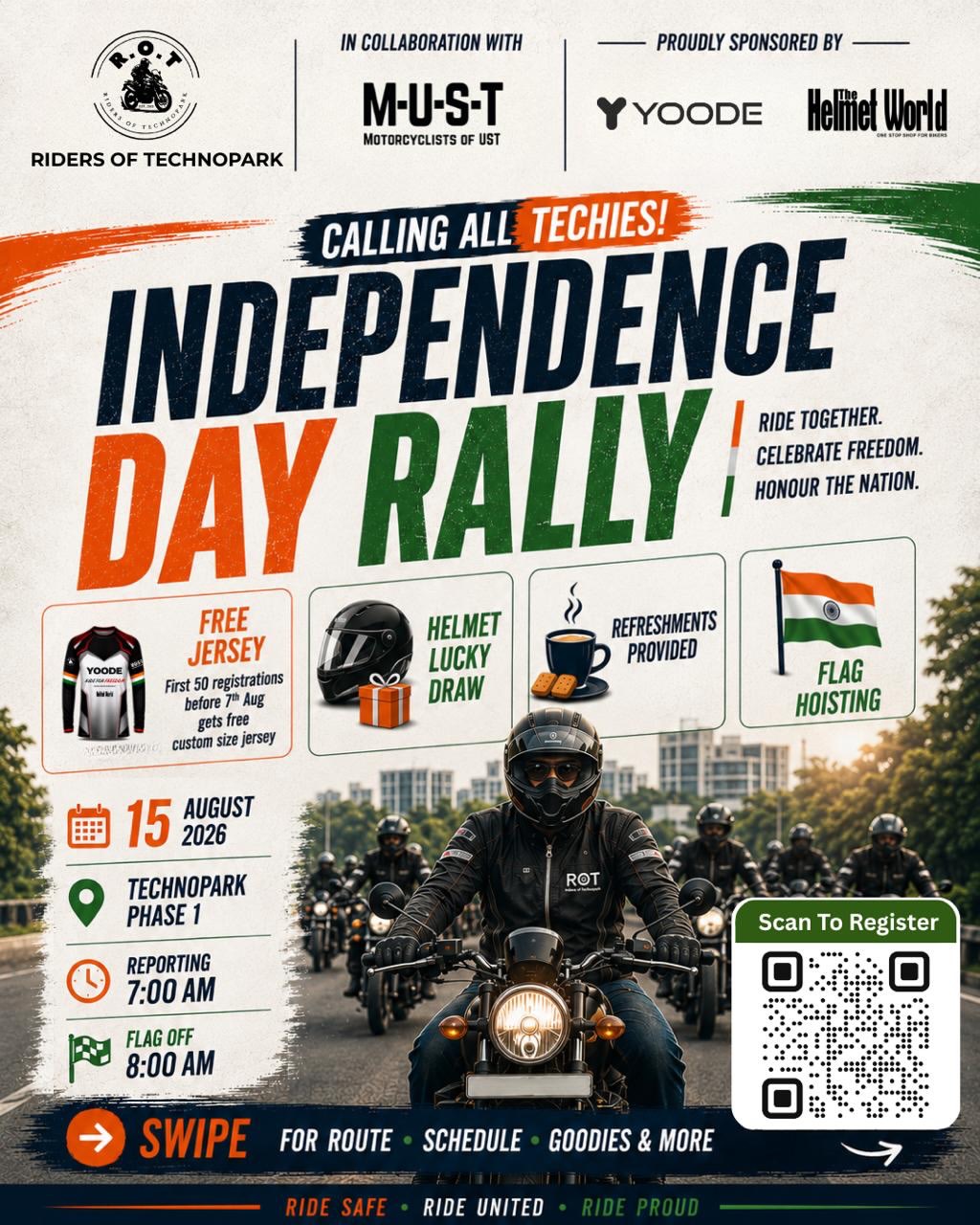Independence Day Rally by Riders of Technopark & Motorcyclists of UST | Technopark Phase 1, Thiruvananthapuram