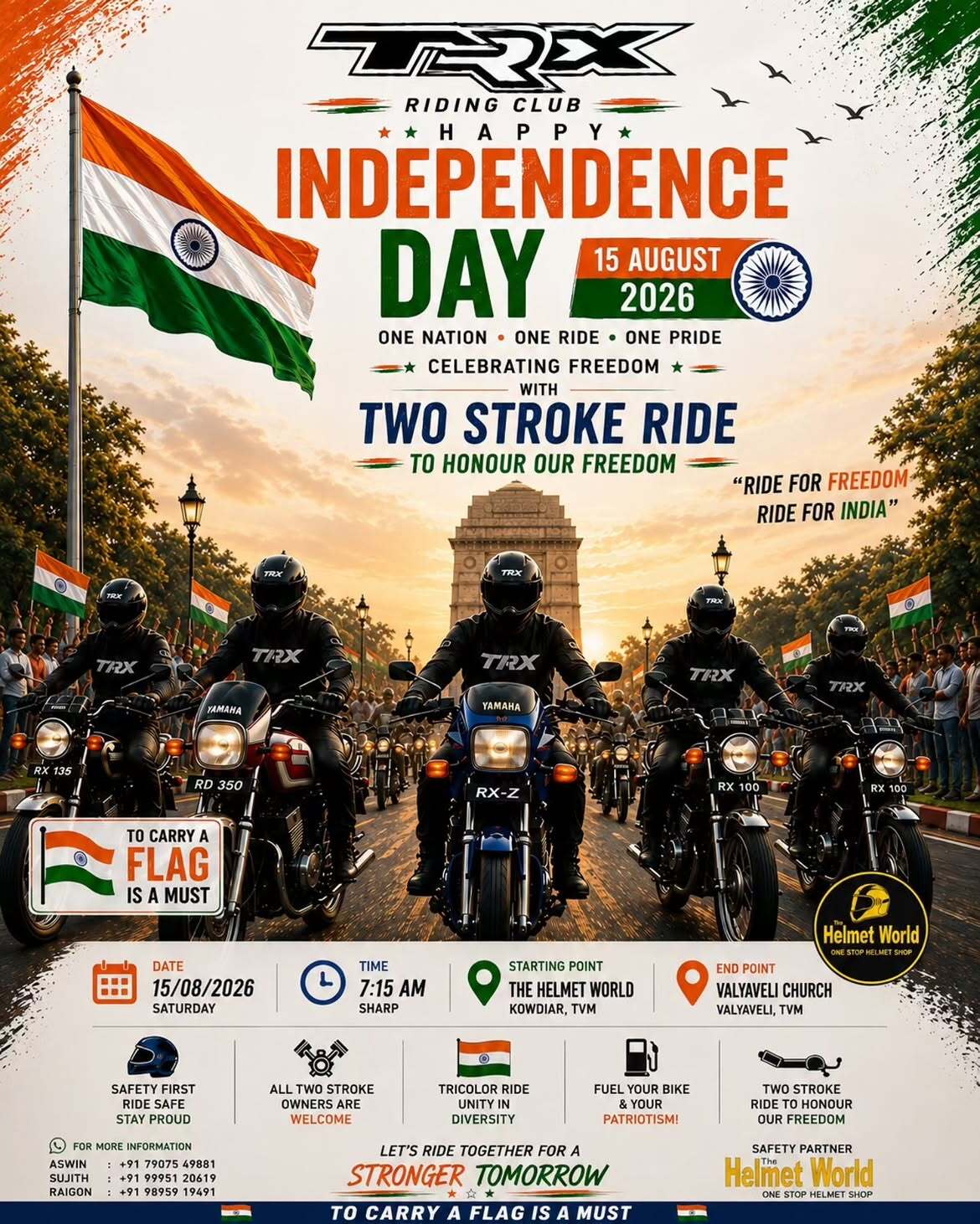 Independence Day Two Stroke Ride by TRX Riding Club | Helmet World, Kowdiar, Thiruvananthapuram