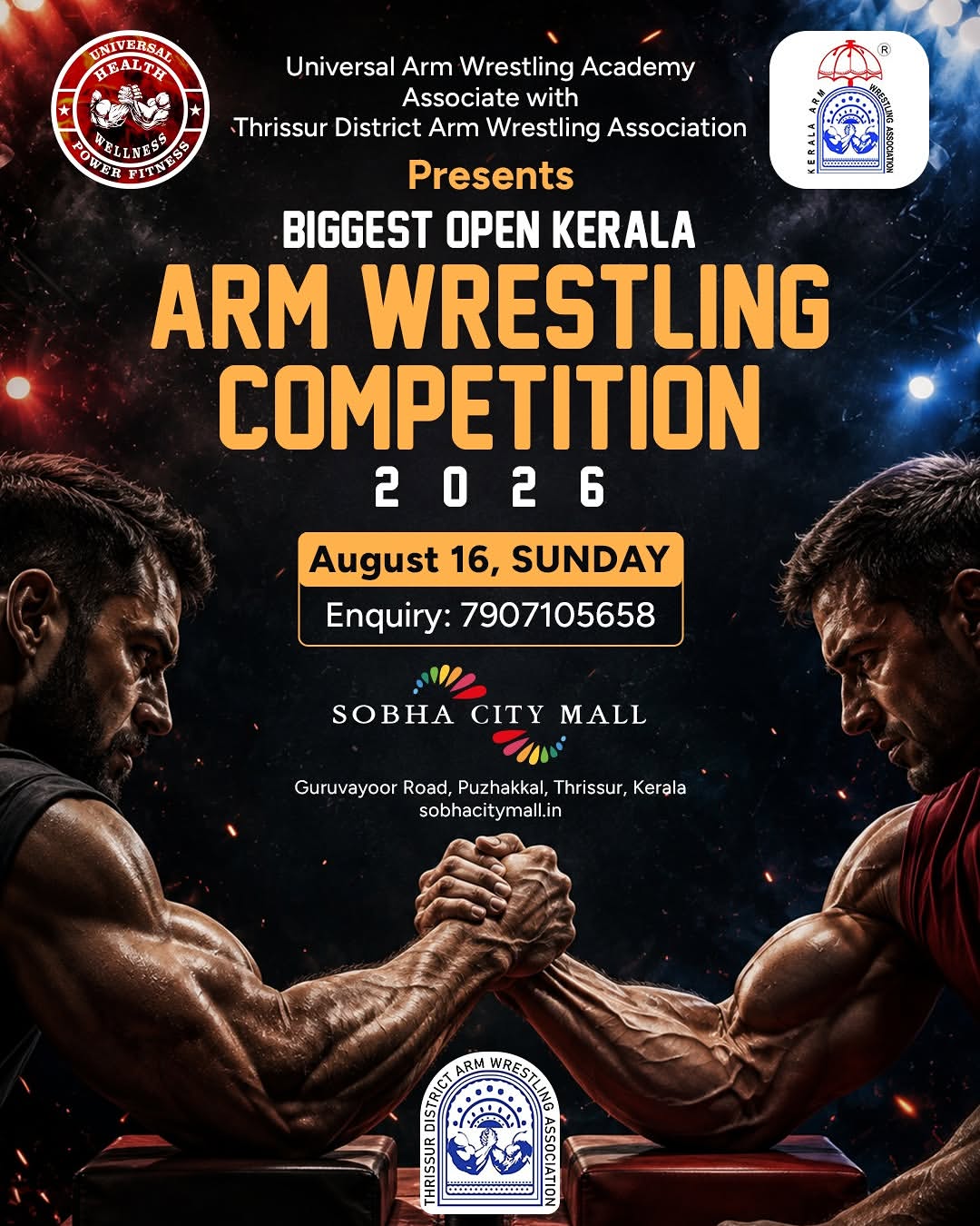 Biggest Open Kerala Arm Wrestling Competition 2026 | Sobha City Mall, Thrissur