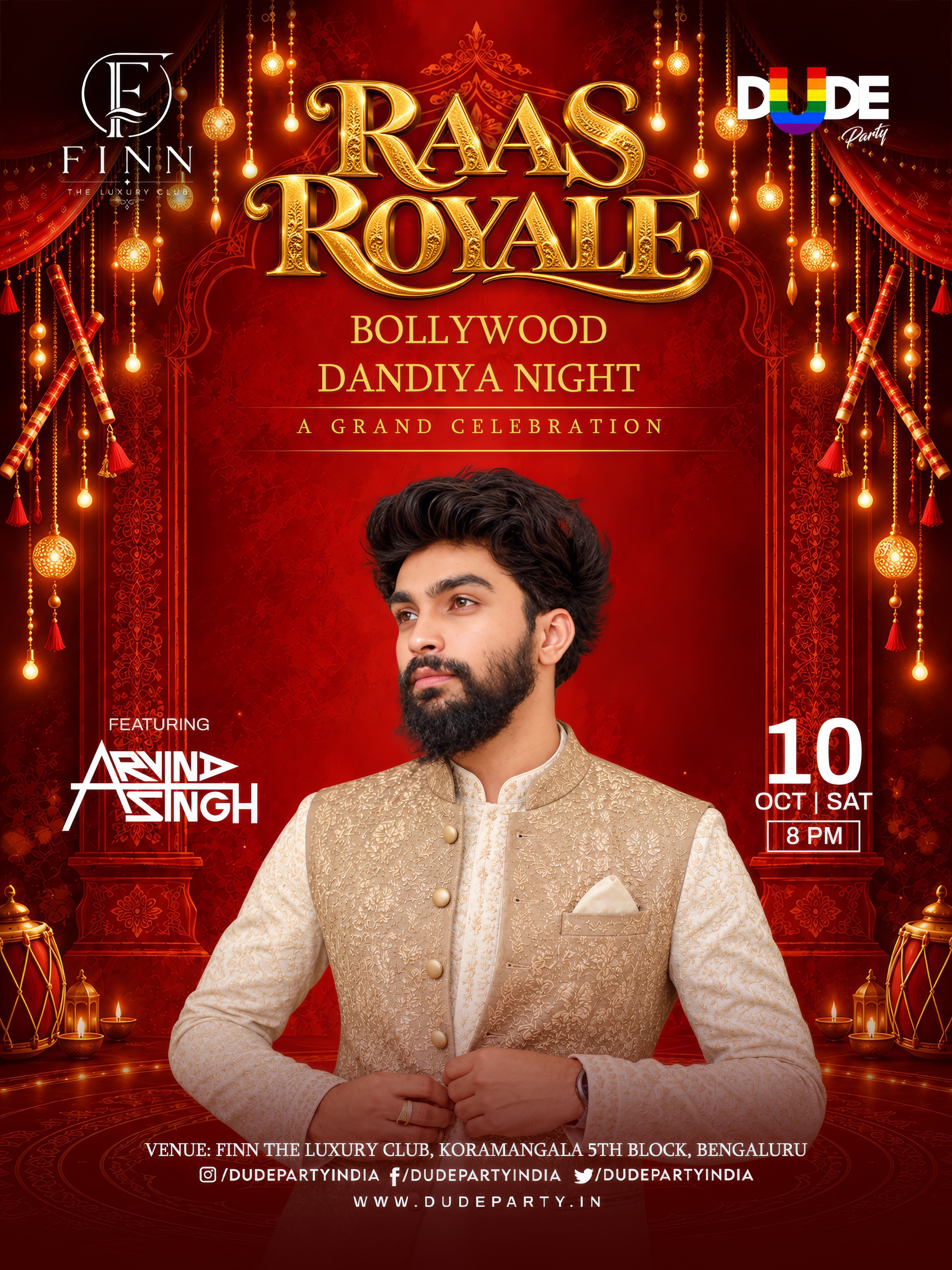 Raas Royale: Bollywood Dandiya Night by Arvind Singh | Finn The Luxury Club, Koramangala, Bengaluru
