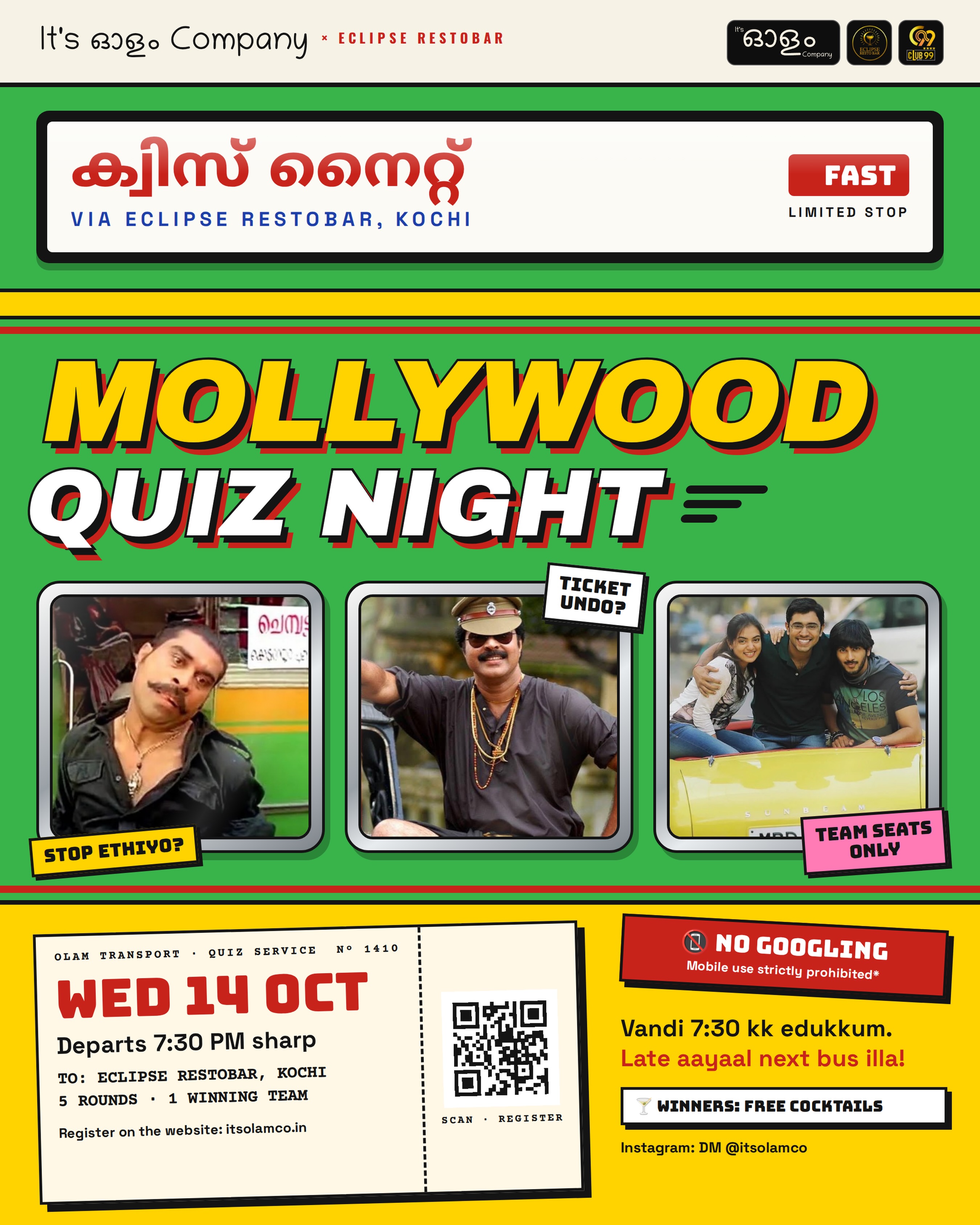 Mollywood Quiz Night - It’s ഓളം Company | Eclipse Restobar, Kochi