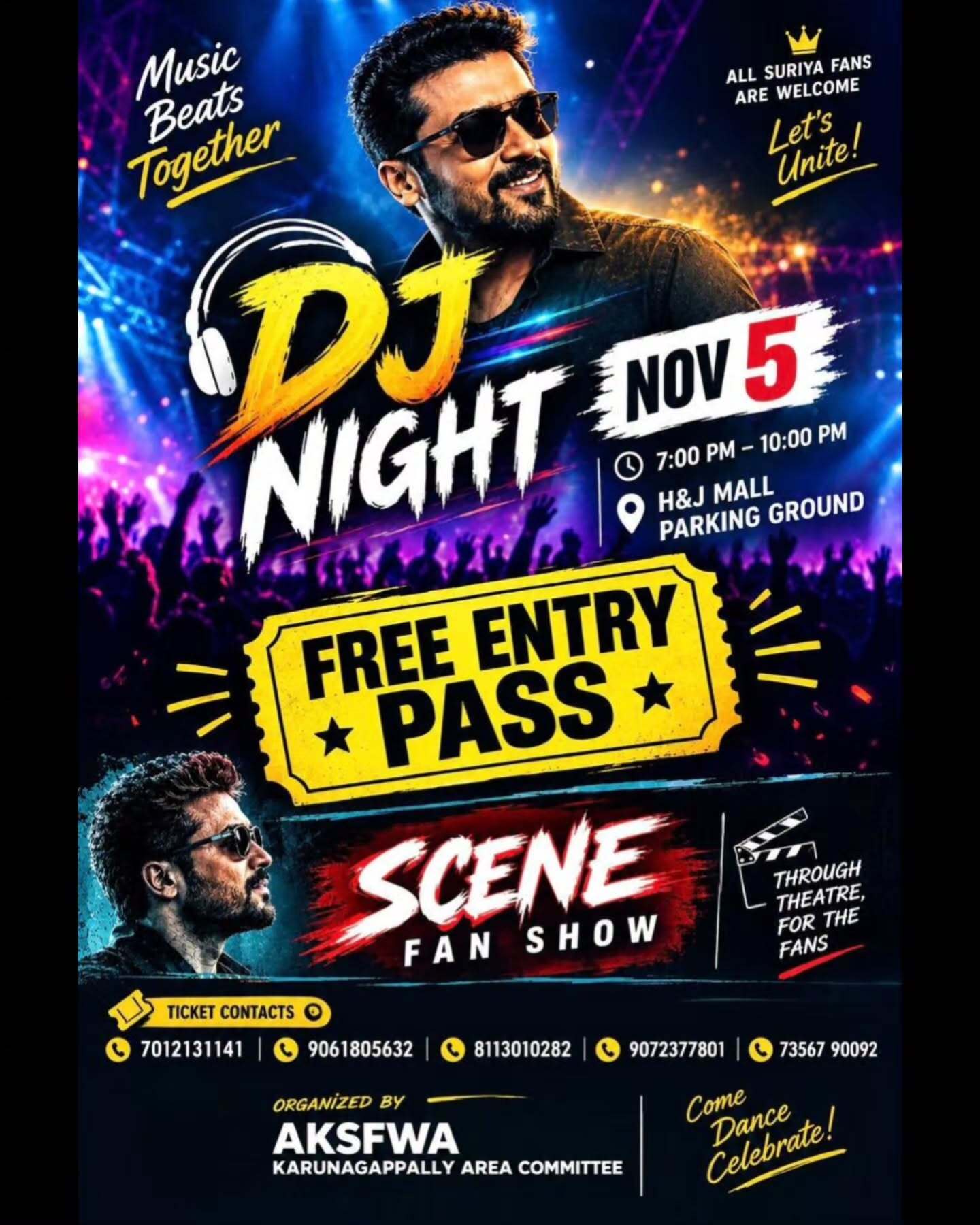 DJ Night & Scene Movie Fan Show | H&J Mall Parking Ground, Karunagappally